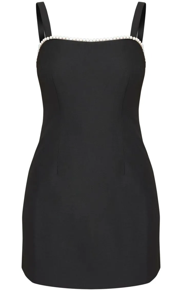 Black Woven Pearl Mini Dress