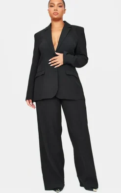 Black Woven Pin Tuck Premium Straight Leg Pants