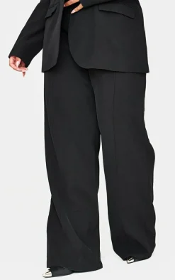 Black Woven Pin Tuck Premium Straight Leg Pants