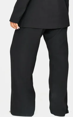 Black Woven Pin Tuck Premium Straight Leg Pants