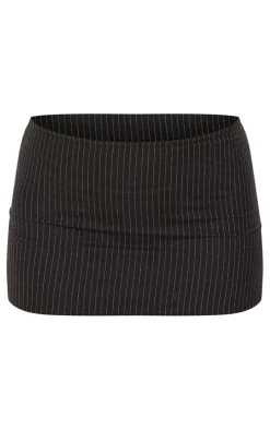 Black Woven Pinstripe Low Rise Micro Mini Skirt