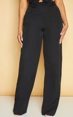 Black Woven Pleat Detail Wide Leg Pants