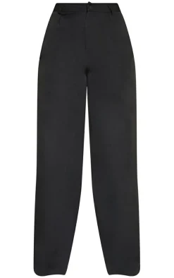 Black Woven Pleat Detail Wide Leg Pants