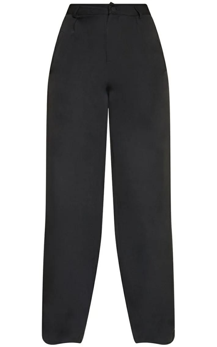 Black Woven Pleat Detail Wide Leg Pants