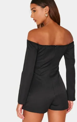 Black Woven Pleated Hem Skort Bardot Romper