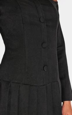 Black Woven Pleated Hem Skort Bardot Romper