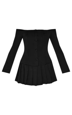 Black Woven Pleated Hem Skort Bardot Romper