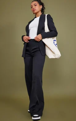 Black Woven Pocket Detail Double Breasted Blazer