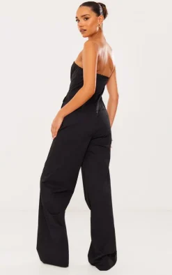 Black Woven Pocket Detail Bandeau Jumpsuit