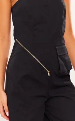 Black Woven Pocket Detail Bandeau Jumpsuit