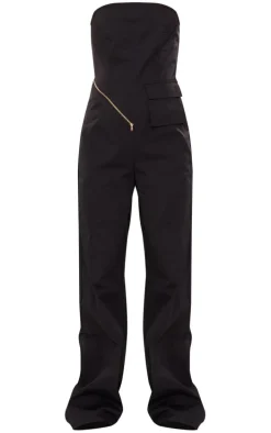 Black Woven Pocket Detail Bandeau Jumpsuit