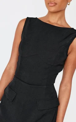 Black Woven Pocket Detail Sleeveless Skort Romper
