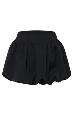 Black Woven Puff Ball Mini Skirt
