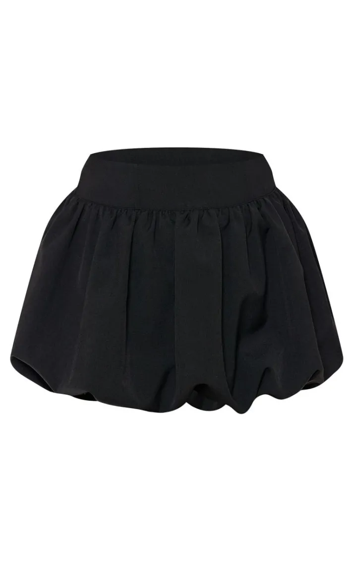 Black Woven Puff Ball Mini Skirt