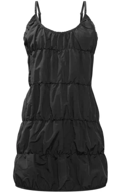 Black Woven Ruched Strappy Bodycon Dress