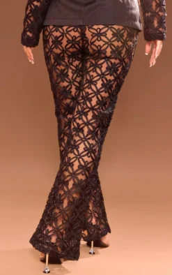 Black Woven Sheer Flared Pants