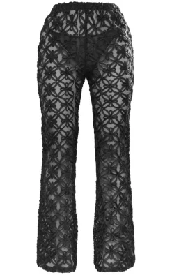 Black Woven Sheer Flared Pants