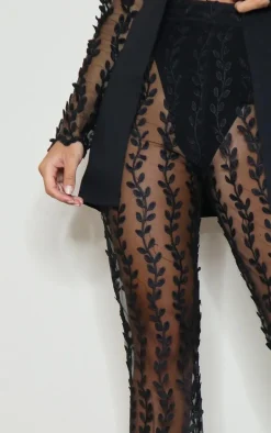 Black Woven Sheer Lace Flared Pants