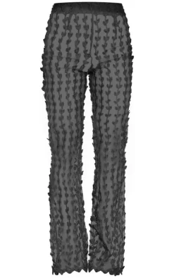 Black Woven Sheer Lace Flared Pants