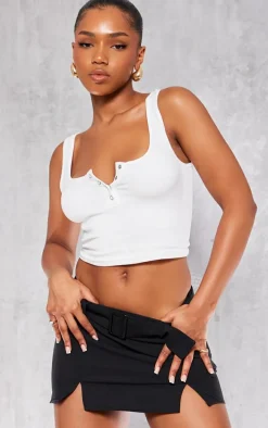 Black Woven Split Hem Belt Micro Mini Skirt