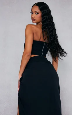 Black Woven Structured Bandeau Corset