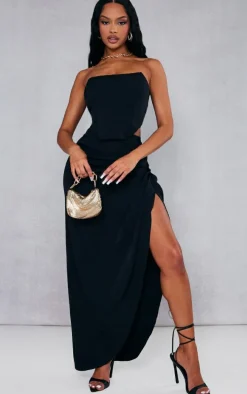 Black Woven Structured Bandeau Corset