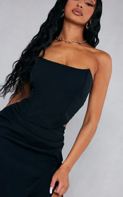 Black Woven Structured Bandeau Corset