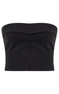 Black Woven Tailored Asymmetric Pinstripe Bandeau Top