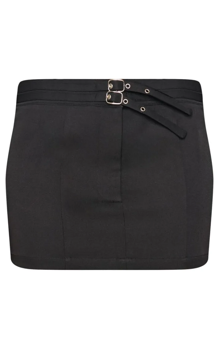 Black Woven Tailored Belt Detail Micro Mini Skirt