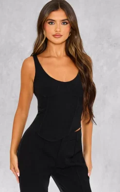 Black Woven Tailored Corset Top