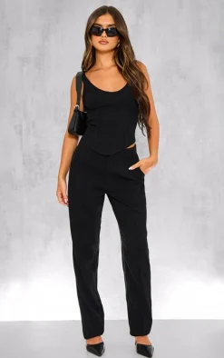 Black Woven Tailored Corset Top