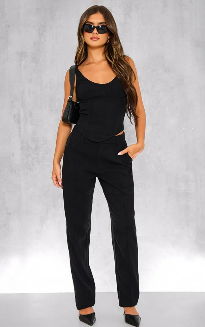 Black Woven Tailored Corset Top