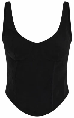Black Woven Tailored Corset Top