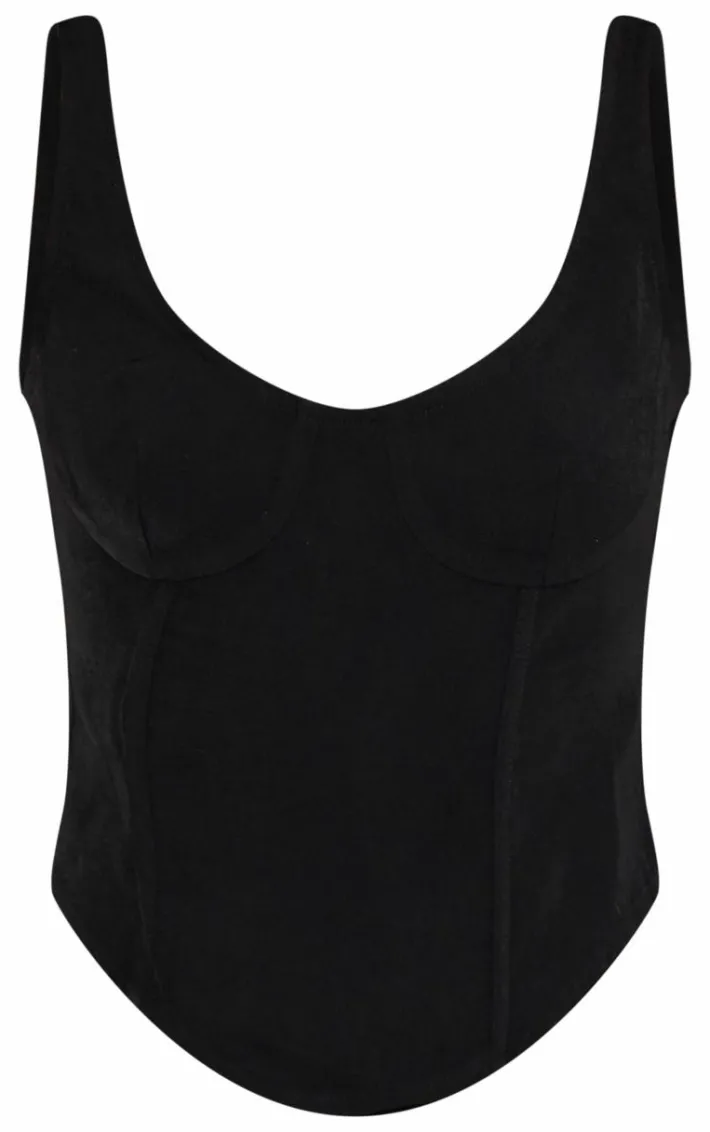 Black Woven Tailored Corset Top