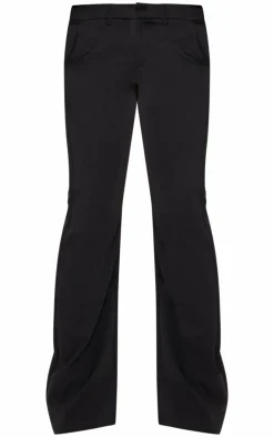 Black Woven Tailored Straight Leg Mid Rise Pants