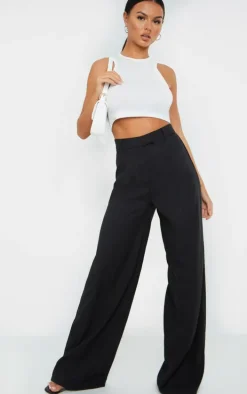 Black Woven Tailored Wide Leg Pants