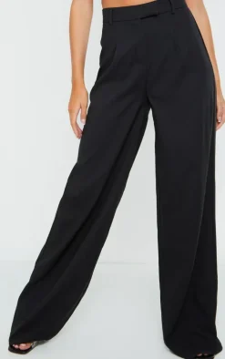 Black Woven Tailored Wide Leg Pants