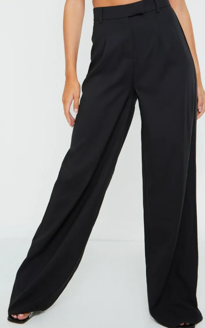 Black Woven Tailored Wide Leg Pants