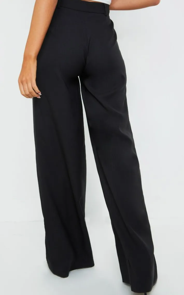 Black Woven Tailored Wide Leg Pants