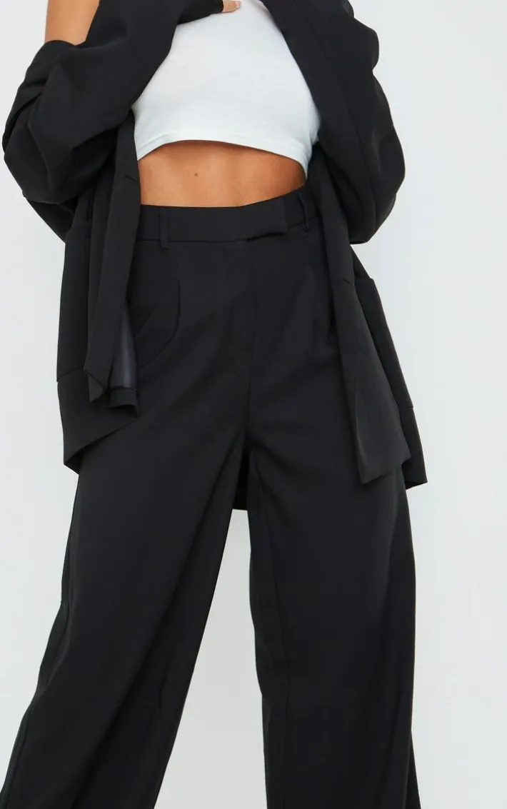 Black Woven Tailored Wide Leg Pants
