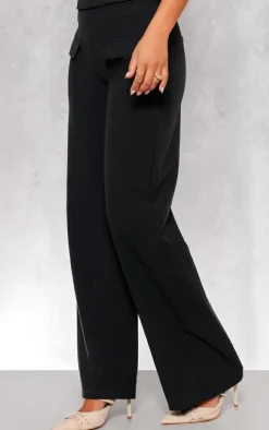 Black Woven Tailored Wide Leg Pocket Detail Pants