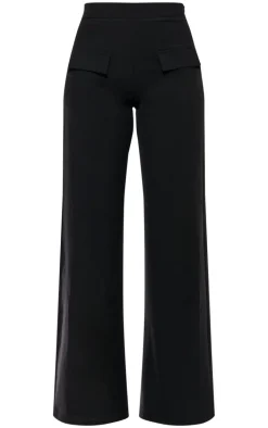 Black Woven Tailored Wide Leg Pocket Detail Pants