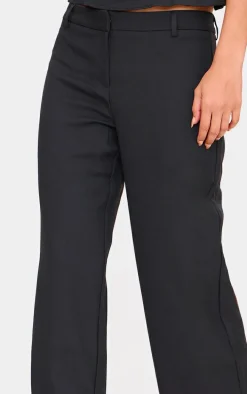 Black Woven Tailored Wide Leg Belt Detail Pants