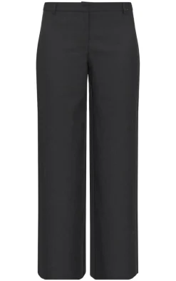 Black Woven Tailored Wide Leg Belt Detail Pants