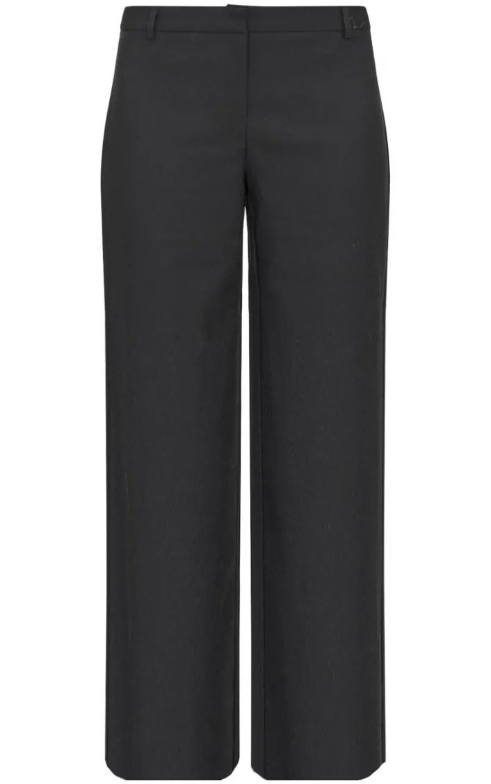 Black Woven Tailored Wide Leg Belt Detail Pants