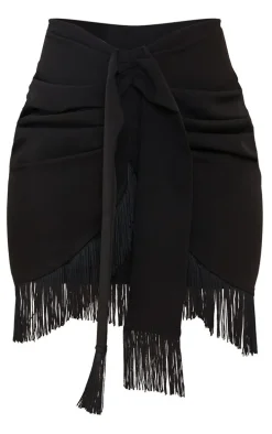 Black Woven Tassel Wrap Skirt