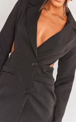 Black Woven Tie Back Blazer Dress