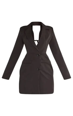 Black Woven Tie Back Blazer Dress