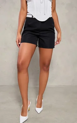 Black Woven Turnover Waistband City Shorts