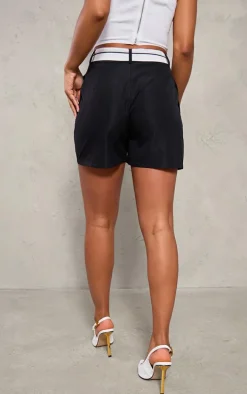 Black Woven Turnover Waistband City Shorts